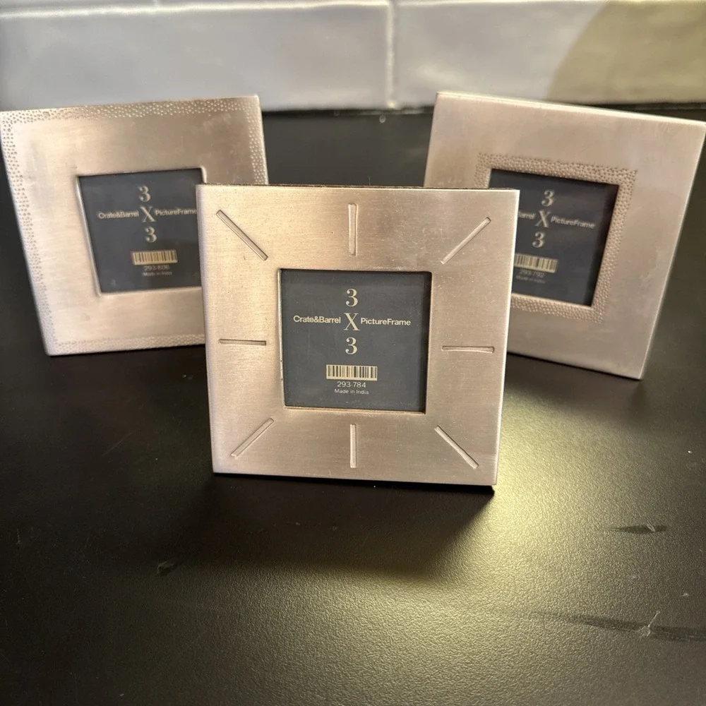 Crate & Barrel Polished Pewter Photo Picture Frame Small Set of 3‎
